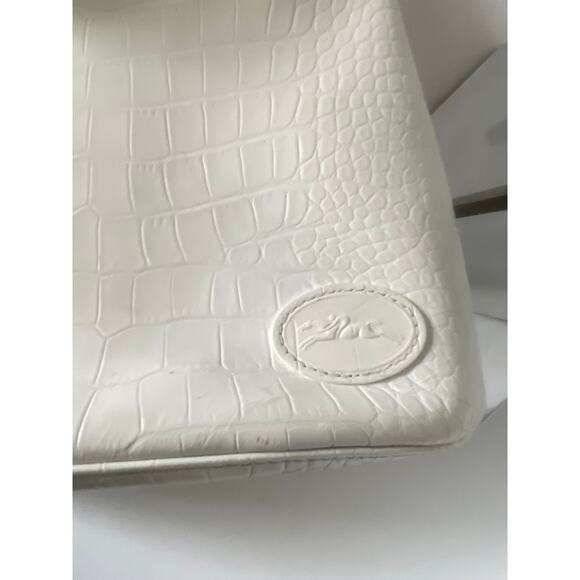 Longchamp White Croc Embossed Crossbody Satchel Minimalist Handbag - Picture 3 of 11